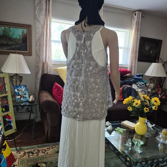 Gray tank for layering, Boho crochet S/M - Picture 3 of 3